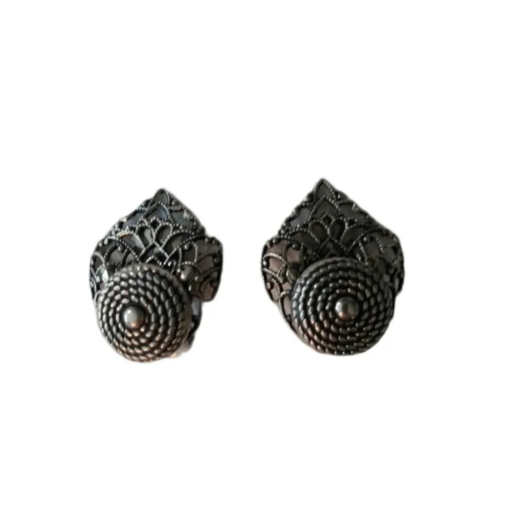 Pewter Metal Leaf Filigree Clip On Earrings